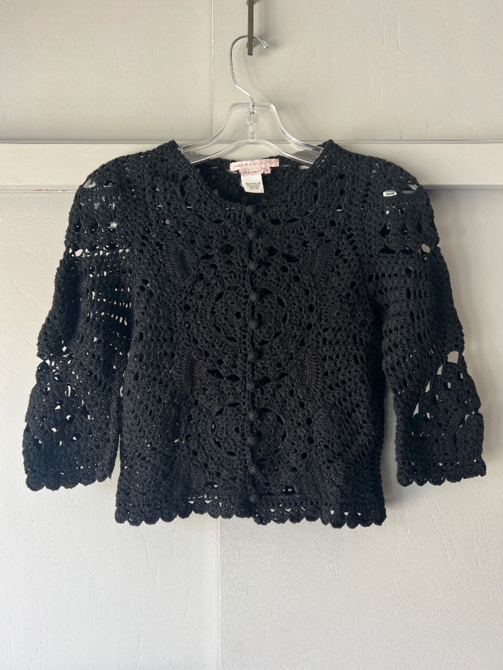 Max Azria Collection Black Crochet Lace Button Up Cardigan Top S